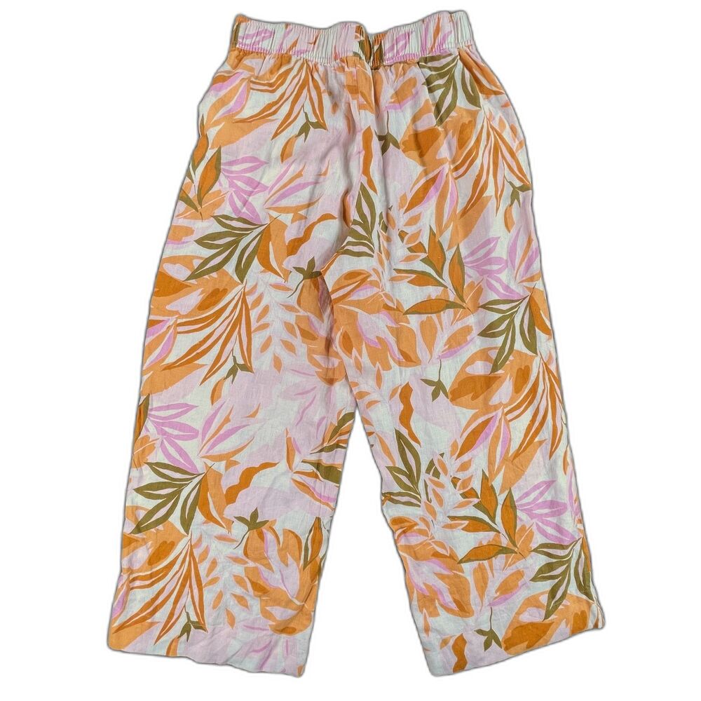 C&C California Tropical Floral Wide Leg Linen Palazzo Pants Pink Green Medium - Picture 11 of 12